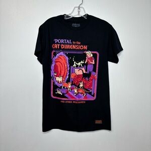 NWT Steven Rhodes Portal to the Cat Dimension Graphic Tee Black‎ Unisex Small